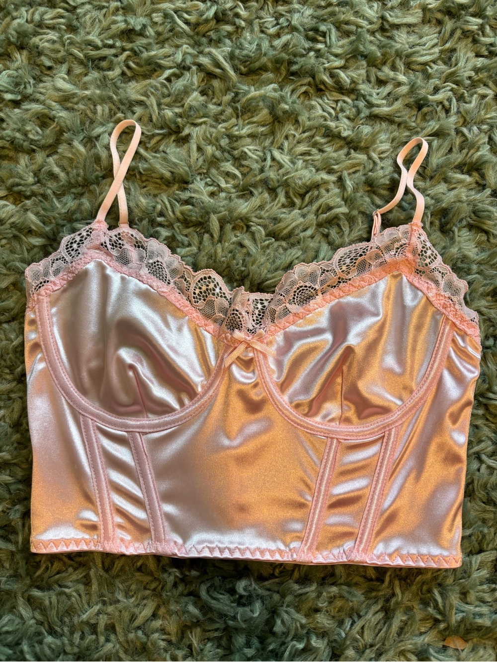 NWOT F21 Pink Satin Bra Top with Lace Detail